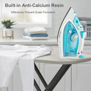 Парова праска з керамічною підошвою, самоочищення, 340 мл резервуар для води, 3000 Вт, автоматичне вимкнення (зелена/блакитна)