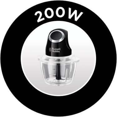 Подрібнювач Russell Hobbs Desire Mini для овочів та цибулі, 500 мл, скляна чаша, матовий чорний, 200 Вт, 24662