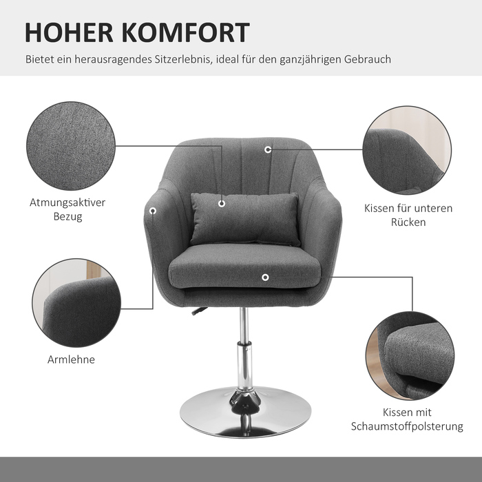 Робочий стілець HOMCOM Поворотне крісло Офісне крісло з регулюванням висоти Білизняна сталь Темно-сірий