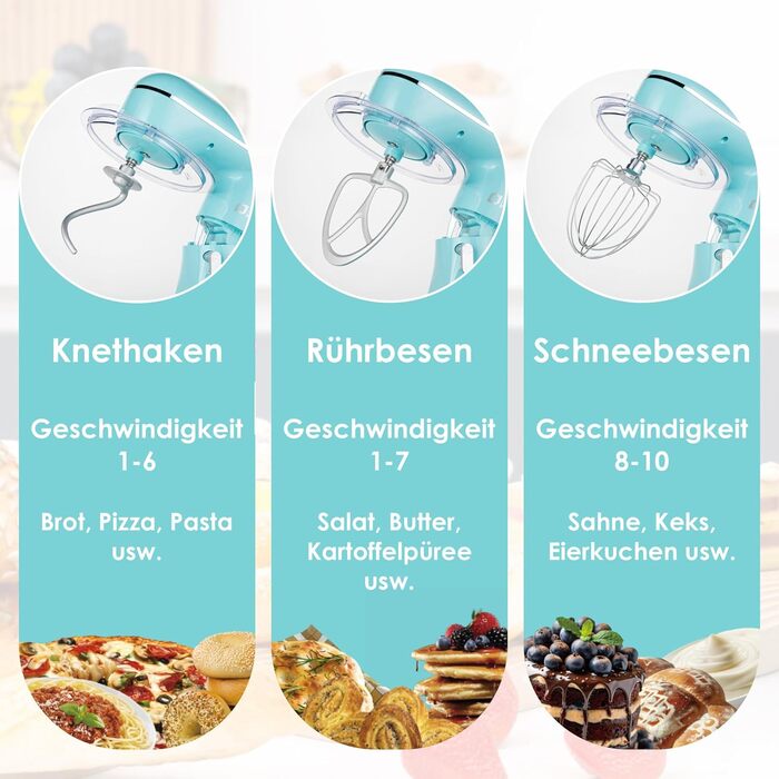 Кухонний комбайн Kitchen in the Box: 6 л, блакитний, з місткістю 3.5 л, 10 швидкостей, міксер, насадки для тіста та збивання