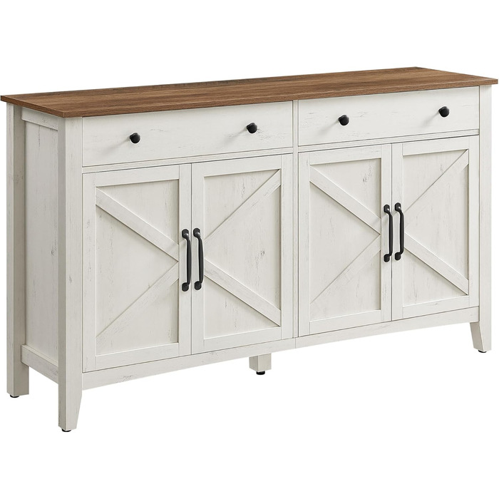 Шафа VASAGLE для кухні, комод з шухлядами, шафа для зберігання з дверцятами, регульована полиця, стиль кантрі, для вітальні, кухні, їдальні, 40 x 140 x 80 см, вінтажний білий + медовий колір BBK381W02