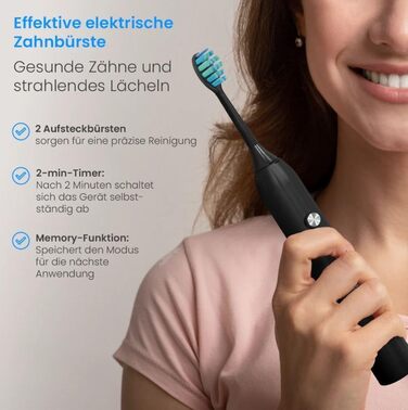 Електрична звукова зубна щітка з 5 режимами та акумулятором на 120 днів – ультразвукова щітка зі Smart-насадкою, чорний колір
