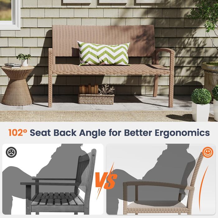 Садова лавка з поліротангу UDPATIO для тераси, балкону та саду, бежева (123x63x86 см, витримує до 320 кг)