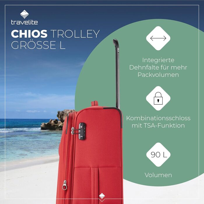 Набір валіз Travelite Chios: L/M/S, м'яка оболонка, ручна поклажа, червоний