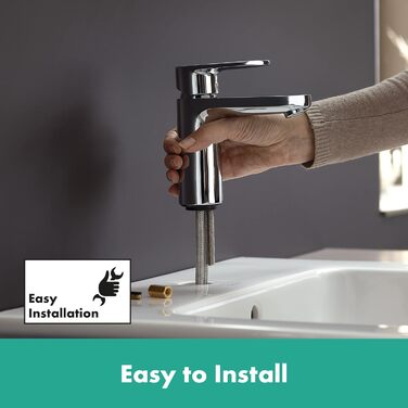 Змішувач для ванної кімнати Hansgrohe Vernis Blend з подовженим виливом 100 мм та системою зняття кришки, економічний (EcoSmart), хром