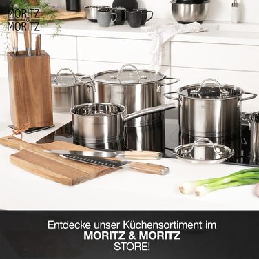 Набір каструль Moritz & Moritz 5 шт. з 4 скляними кришками - каструлі з нержавіючої сталі для індукції та всіх типів плит - стильний набір каструль з кришками та ручками - підходить для миття в посудомийній машині та випікання в духовці