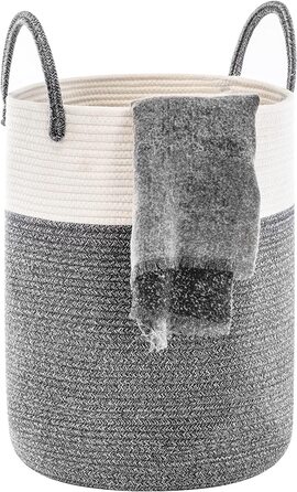 Кошик для білизни Youdenova плетені, 58л, ручка, ручна робота, бавовна, білий/коричневий, сірий (темний)