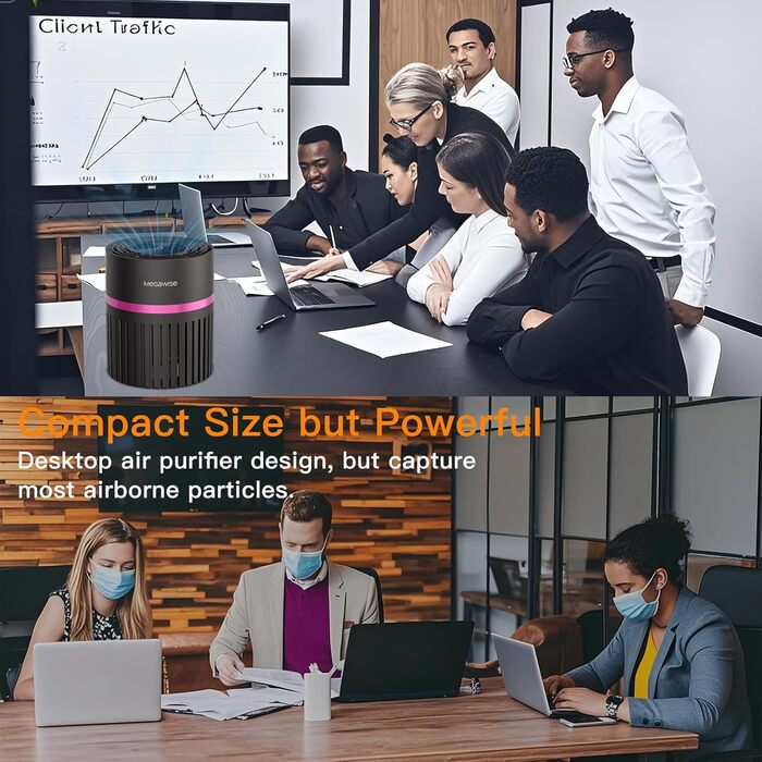 Повітряочисник MEGAWISE з 3-в-1 фільтром HEPA для дому та спальні. Захист від алергенів, пилу, тютюнового диму та диму від лісових пожеж.