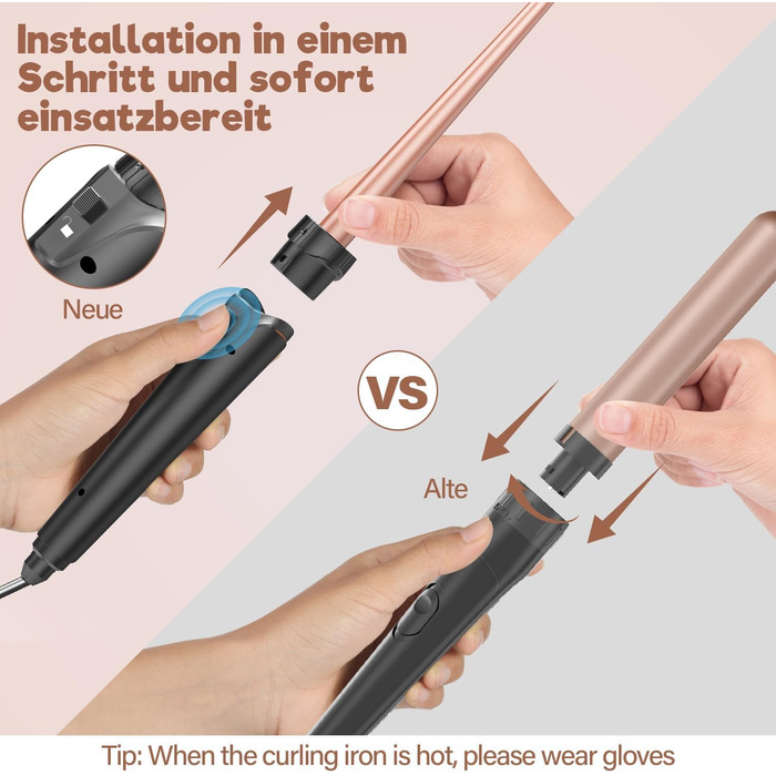 Набір для завивки волосся BESTOPE PRO 5-в-1 з LED-дисплеєм: 3 насадки, регулювання температури, швидкий нагрів, рукавичка, кліпси, рожеве золото