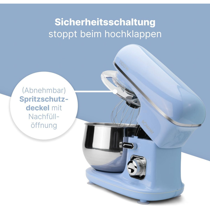 Кухонна машина Bomann 1100 Вт | 5л чаша | міксер, гак для тіста, насадка для збивання | для 3 кг тіста | KM 6030 CB блакитна