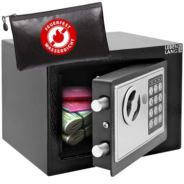 Сейф для дому LEBENLANG 5L з вогнестійким кишеням та запасним ключем | Сейф для грошей, документів, цінностей | Настінний сейф, шафка-сейф