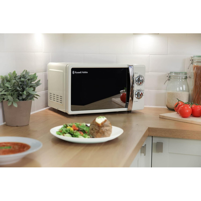 Мікрохвильова піч Russell Hobbs RHMM701C Solo, 17 л, 700 Вт, кремовий колір - з таймером, розморожуванням та 5 рівнями потужності