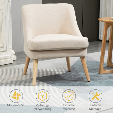 Крісло-релакс з виглядом льону, з підлокітниками, м'яке, на дерев'яних ніжках, для вітальні, спальні, кремово-біле