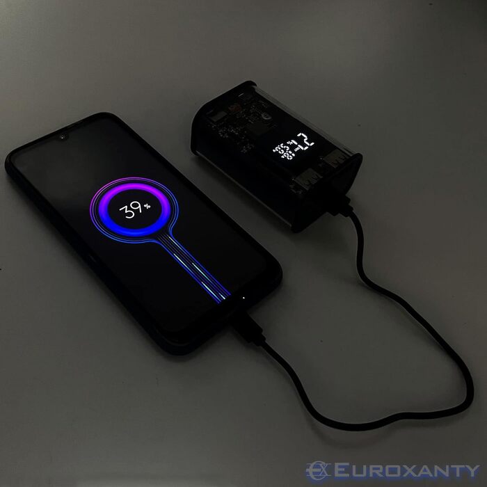 Павербанк EUROXANTY 20 000 мАг портативний акумулятор з РК-дисплеєм Прозорий USB Powerbank синій