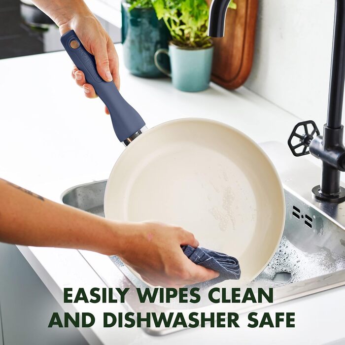 Набір посуду GreenPan Rio 16 предметів, антипригарне покриття з кераміки, без PFOA та PFAS, для здорового приготування, легко миється, сумісний з посудомийною машиною, синій