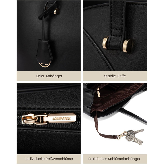 Сумка LOVEVOOK для жінок: велика, для ноутбука, шопер, робоча, офісна, з PU шкіри, чорна (15,6 дюймів)