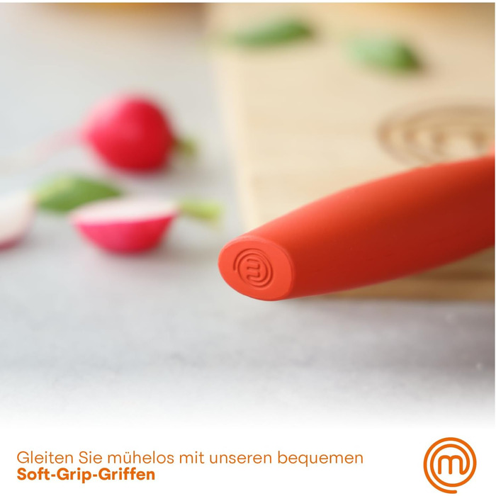 Набір ножів MasterChef 5-ти частинний: кухарський, хлібний, сатокі, овочевий, універсальний. З нержавіючої сталі, гострі, чорний, Soft-Touch ручки.