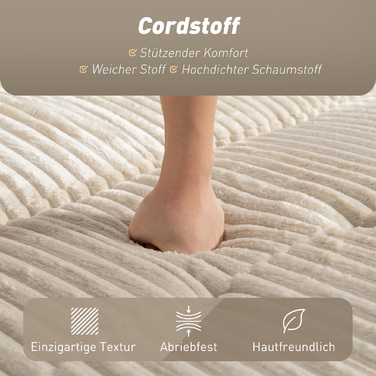 Диван-ліжко HOMCOM на 2 особи, з оббивкою з корду, трансформується в ліжко, 2 подушки, бічні кишені, 157 x 190 см, кремово-білий