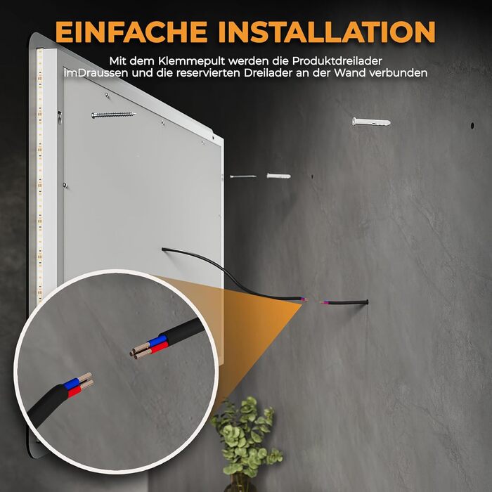 Дзеркало для ванної кімнати зі підсвічуванням SVNR, 70 x 50 см, LED, з 4 мм дзеркалом без вмісту міді, подвійне сенсорне керування, антизапарник, регулювання кольору світла (3000K-6400K), Smart-дзеркало з лупою 5x та розеткою для гоління