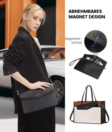 Сумка для ноутбука LOVEVOOK 15.6 дюймів, водонепроникна, для жінок, сумка-шоппер, шкіряна, для роботи, навчання, чорна, бежева, коричнева