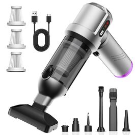 Акумуляторний ручний пилосмок 4 в 1, бездротовий портативний пилосос для авто та дому, 25000Па, з автоматичним очищенням та потужним всмоктуванням для шерсті тварин, сріблястий