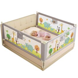 Бортики для ліжка дитячі 3 шт. (2x200 см + 1x180 см) складні, захист від випадання, малюнок 'Джунглі', для малюків та дітей