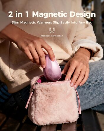 Електричні грілки для рук OCOOPA 2 шт. - стильні, рожеві, з магнітом, перезаряджаються, для жінок, Raynaud, піші прогулянки, кемпінг, подарунок