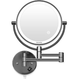 Косметичне дзеркало 20 см настінне з підсвічуванням і 10-кратним збільшенням, чорне Auxmir
