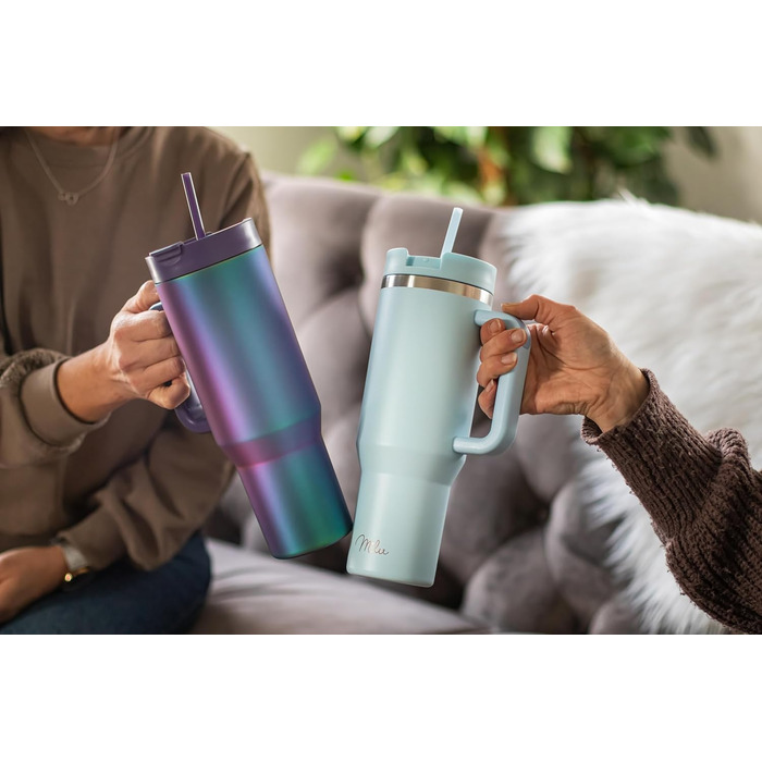 Термокружка Milu 1200 мл з трубочкою та ручкою – подарунок на Великдень для жінок та чоловіків. Ідеї подарунків для тата, мами, друга, подруги. Подарунки на День батька та День матері. Подарунки для дідуся та бабусі (1200 мл, Blossom Pink)