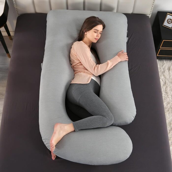 Подушка для вагітних GKXLH - J-подібна подушка для підтримки спини, живота та стегон. Знімна, дихаюча, колір: сірий