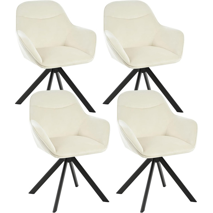 Набір обертових стільців для їдальні з підлокітниками (4 шт.), кремово-білий, поліестер, метал