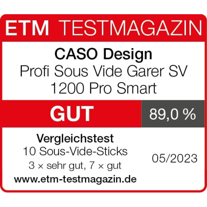 CASO SV 1200 Pro Smart - Су-від гастрономічний прилад: точне регулювання температури до 90°C, водонепроникний, керування через додаток CASO Control, об'єм до 30 літрів