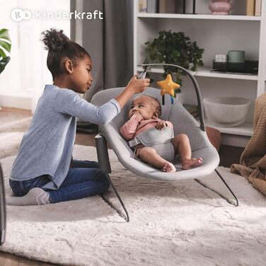 Дитячий стільчик Kinderkraft ENOCK 3 в 1 (6 міс - 10 років), сірий. Регулювання спинки, знімний бампер та ремінь безпеки