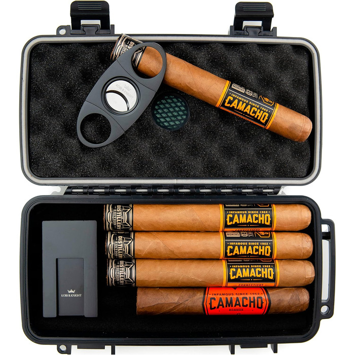 Вишуканий вологостійкий кейс для сигар Kobi & Knight з різаком та підставкою – аксесуар для сигар, подарунковий набір для 12.7 x 20.3 см сигар