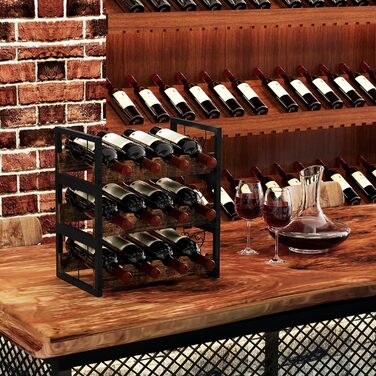 Стелаж для вина на 12 пляшок, 3 яруси, підставка для вина, органайзер для пляшок, античний коричневий