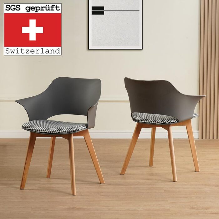 Набір з 4 стільців Albatros для їдальні Aalborg, білий - з масивних букових ніжок, скандинавський ретро-дизайн, зручний стільчик-чаша. Елегантний кухонний стілець, стілець для їдальні до столу білий (сірий)