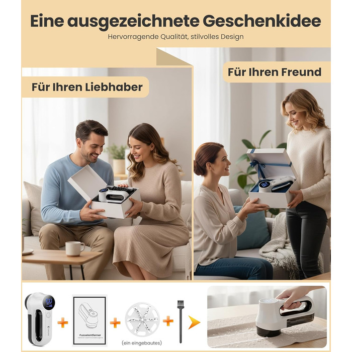 Електричний видалення ворсу CuieTuee з LED, USB-зарядкою, 3 швидкості, 2000mAh - для одягу, білий