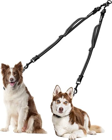 Повідець для собак PetBonus подвійний повідець для двох собак, без заплутування подвійний повідець для собак середнього і великого розміру бігові тренування, регульований світловідбиваючий Повідець з роздільником (середній)