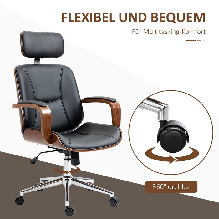 Ергономічне офісне крісло з високою спинкою та знімною підголівником для дому та офісу, чорного кольору