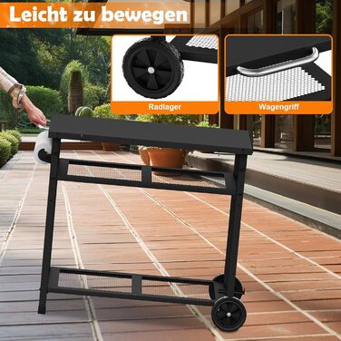 Гриль-вогнівку з грилем та піч для піци на коліщатках - стіл для гриля та піци для вулиці з двома сітчастими полицями для дому, вечірки, кемпінгу