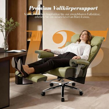 Офісний стілець Efomao XXL до 200 кг з підставкою для ніг, екошкіра, висока спинка, регульовані підлокітники, підтримка попереку, сірий