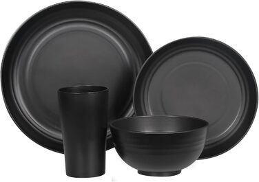 Набори пластикового посуду Greentainer (36 шт. ) Легкий і небиткий набір кемпінгового посуду зі столовими приборами, тарілками, мисками, чашками, сервізом для 6 осіб, ідеально підходить для дітей і дорослих (чорно-білий сірий)