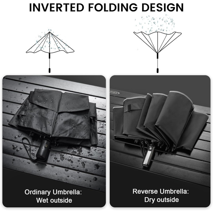 Дюймова велика складна парасолька та парасолька для гольфу, подвійний навіс, вітрозахисний, автоматичний, чорний, 4Free 62-
