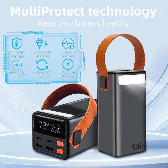 Портативний Power Bank 80000mAh 100W з USB-C, LED дисплеєм для iPhone, MacBook, iPad, дронів та ноутбуків. Ідеальний для подорожей, кемпінгу та активного відпочинку.