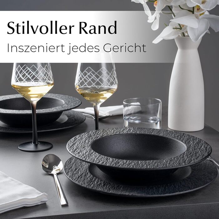 MIAMIO Набір посуду Oasis (20 предметів) - Сучасний чорний керамічний посуд для 4 осіб (16 супових тарілок)