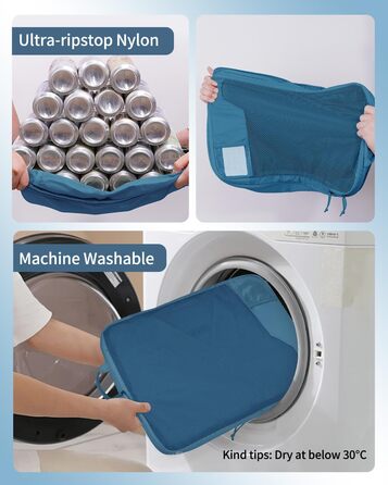 Набір компресійних органайзерів для валізи та рюкзака ECOHUB, 4 шт, з мітками та сітчастим підсиленням, екологічні дорожні сумки для одягу (Синій)