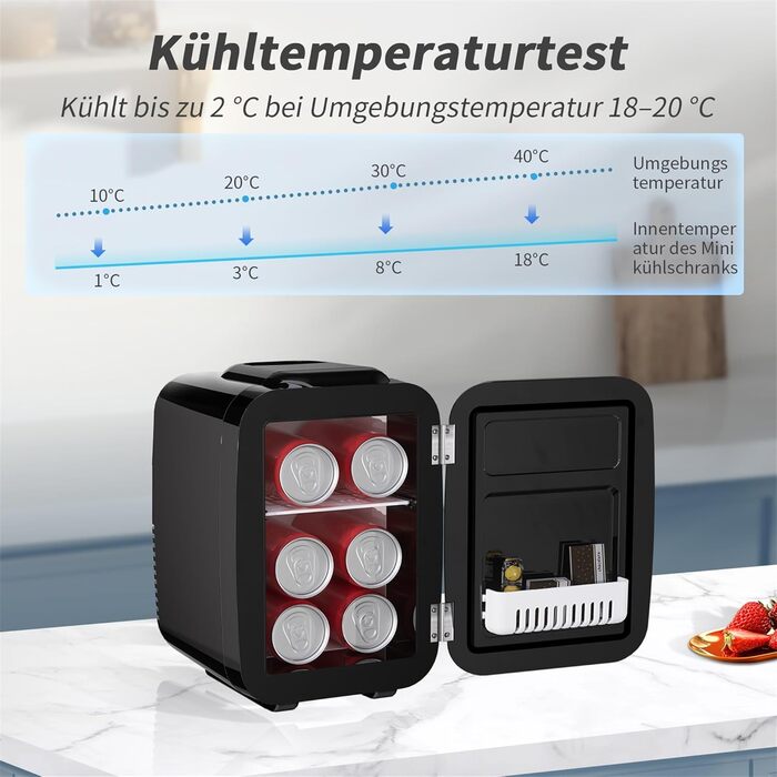 Міні-холодильник YASHE, 4 літри: для косметики, напоїв, 220V AC/ 12V DC, термоелектричне охолодження та нагрівання, для спальні, офісу, гуртожитку, авто (чорний)