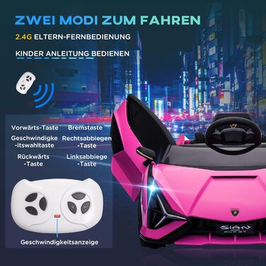 Дитячий електромобіль Lamborghini SIAN 12V з пультом, музикою, світлом, металевий, рожевий, для дітей 37-60 місяців, 108x62x40 см