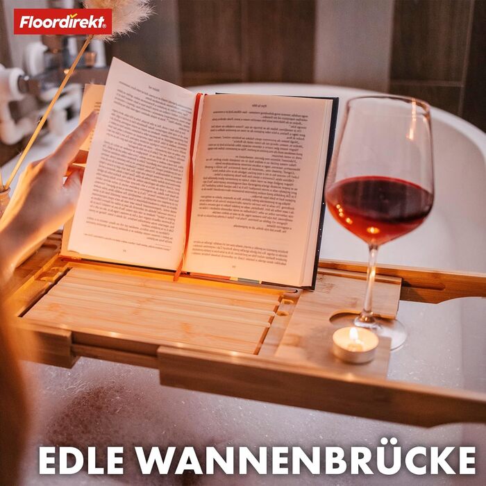 Підставка для ванни з бамбука Floordirekt, регульована, з полицею для книг, висувна, Oklahoma