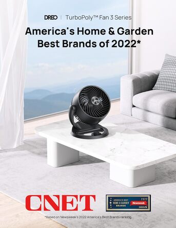 Дрео - тихий настільний вентилятор 30 см, 3 швидкості, 21 м³/хв, кут нахилу 120°, чорний